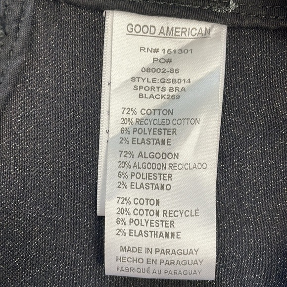 New Good American Denim Light Compression Bra Crop Top Black Sz 4 - Picture 10 of 10